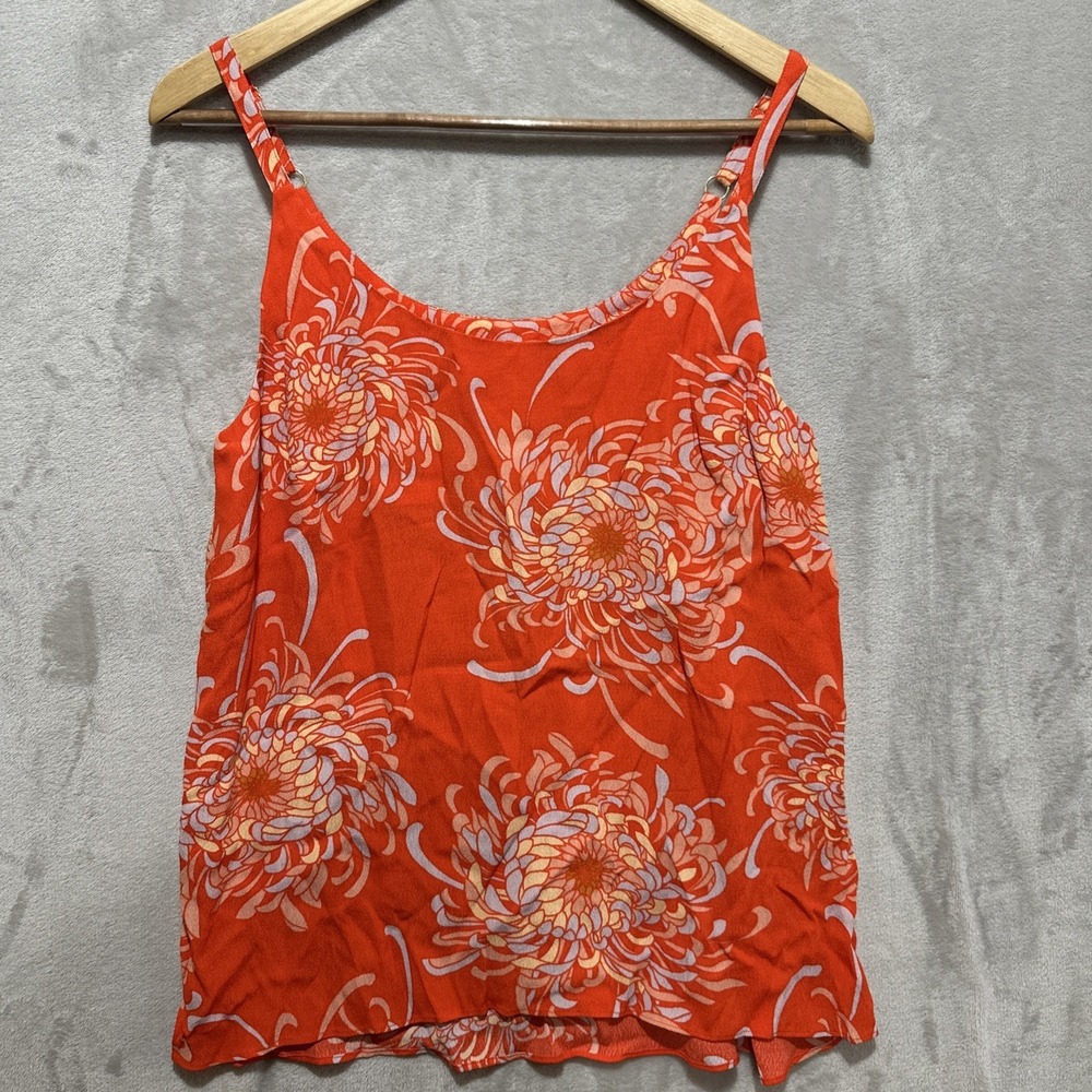 CAbi Lovely Day Camisole Style Women's Orange Mum Floral Spaghetti Strap Rayon